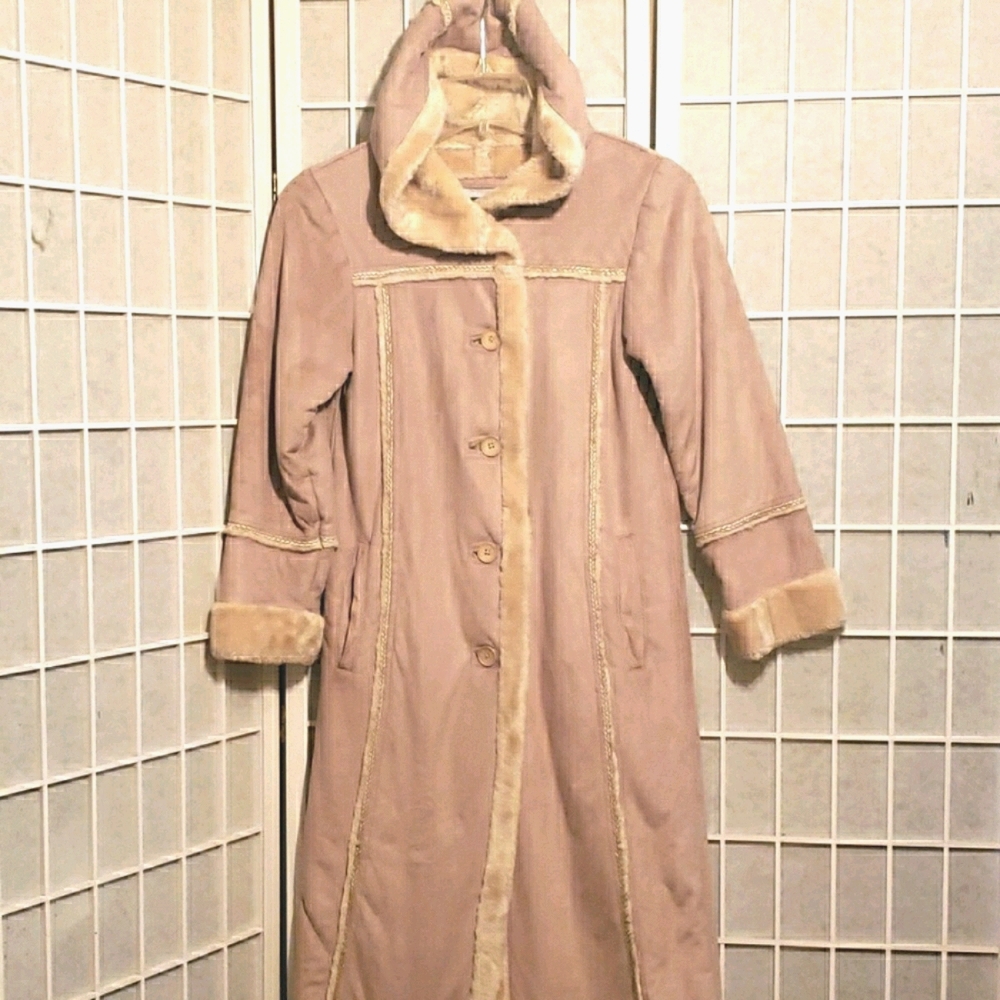 BIG CHILL FAUX SUEDE/FUR/HOOD COAT SZ S